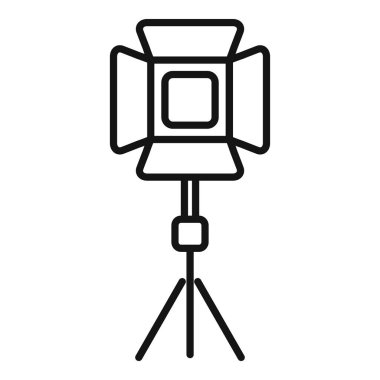 Profesyonel fotoğrafçılık ve video üretimi için stüdyo aydınlatma ekipmanı ikonunun ayrıntılı vektör illüstrasyonu. Üç ayaklı da dahil. - Kamera. Spot ışığı