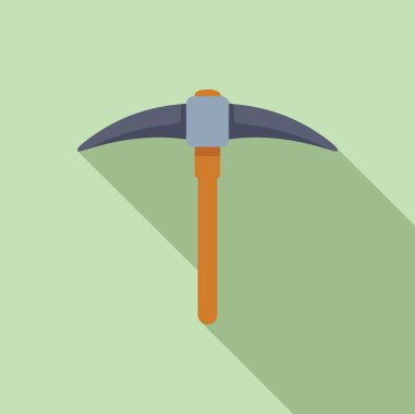 Yeşil zemin üzerinde düz tasarım estetiği olan bir kazmanın vektör grafiği