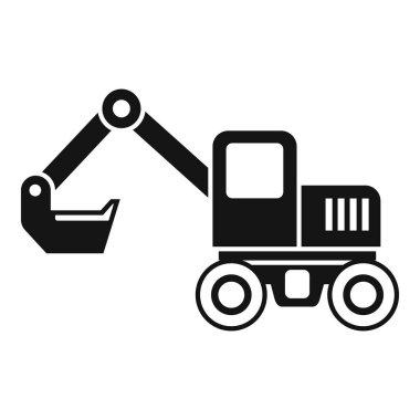 Minimalist ve basit bir tasarımı olan siyah ve beyaz bir kazıcı ikonunun ayrıntılı vektör çizimi. İnşaat ve endüstriyel makineler için mükemmel.