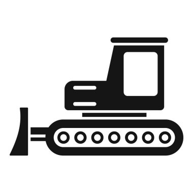 Minimalist bir buldozer simgesinin vektör çizimi, beyaz bir arkaplanda izole edilmiş, inşaat temaları için uygun