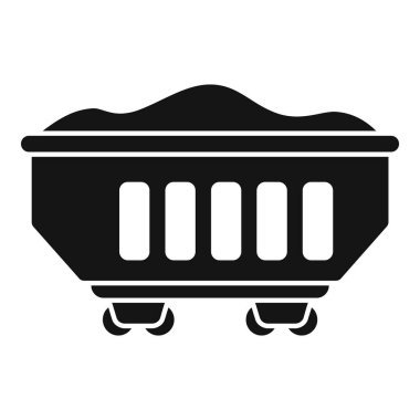 Madencilik ve endüstriyi tasvir eden beyaz bir arka planda izole edilmiş bir maden arabası siluetinin vektör çizimi