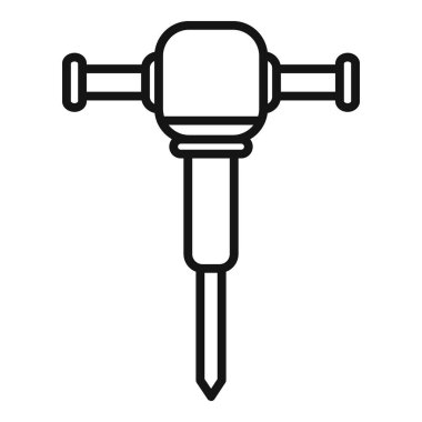 Beyaz arkaplanda, yıkım, kırma ve ağır makine işlerinde kullanılan sanayi aracını temsil eden siyah beyaz siluet şeklinde bir kaya matkabı simgesi çizimi