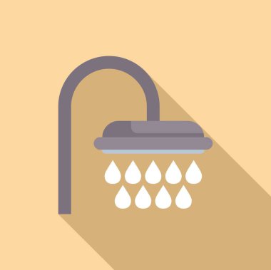 Bej arka planda su damlacıkları olan bir duş başlığının biçimlendirilmiş, düz tasarım simgesi