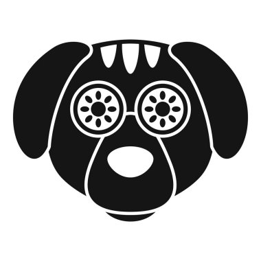 Cesur siyah beyaz bir tasarımı olan bir çizgi film köpek yüzünün basit vektör çizimi