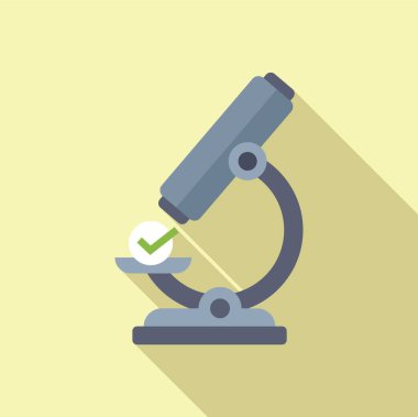 Mikroskobun düz tasarım simgesi yeşil işaretli bir nesneyi pastel arka planda onaylıyor