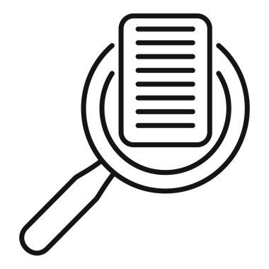 Bir metin belgesi üzerinde bir büyütecin çizgi sanat vektör çizimi, incelemeyi veya gözden geçirmeyi sembolize eder