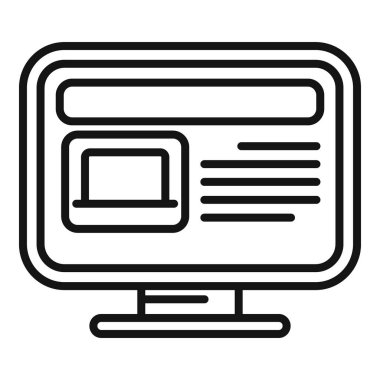 Basit bir arayüzü olan çağdaş bir bilgisayar monitörünün siyah ve beyaz çizgi resim simgesi