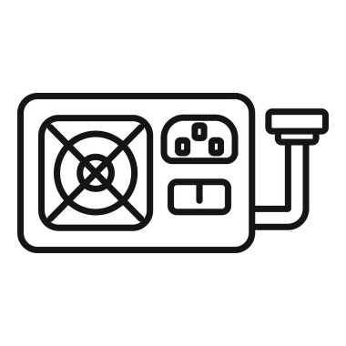 Black and white vector image of a computer psu with power socket and cables clipart