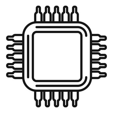 Bilgisayar donanımı ve teknolojisini temsil eden bir Cpu simgesinin siyah beyaz çizgi sanatı