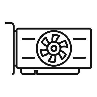 Bir bilgisayar grafik kartının serinletici fan içeren siyah beyaz çizgi sanat vektörü