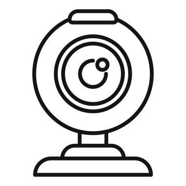 Modern bir webcam tasvir eden basit siyah beyaz çizgi sanat simgesi, teknolojik grafikler için ideal