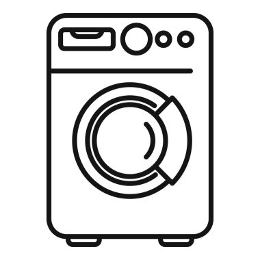 Simge kullanımı için uygun bir çamaşır makinesinin basitleştirilmiş siyah çizgi sanatı