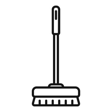 Standart bir süpürgenin siyah beyaz çizgi çizimi, temizlik temaları için uygun