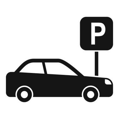 Park alanı tabelasının yanına park etmiş bir sedan arabayı tasarım tarzında tasvir eden basit bir simge