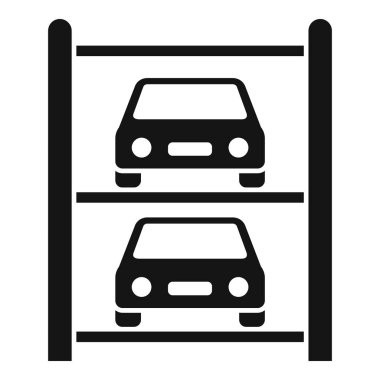 Siyah ve beyaz vektör simgesi iki araçlı bir otopark yapısını betimliyor