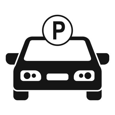 Üzerinde park işareti olan bir arabayı tasvir eden basit siyah beyaz vektör simgesi