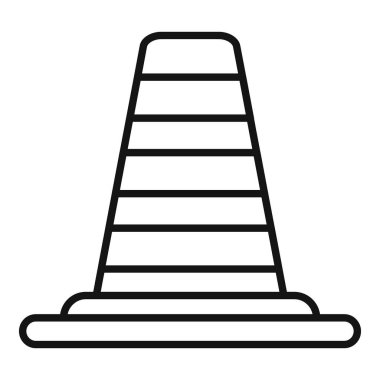 Bir trafik güvenlik konisinin simge ve diyagramlara uygun siyah beyaz basit çizgi çizimi