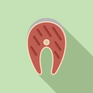 Somon bifteğinin düz tasarım vektör çizimi, mutfak ve yemek temaları için mükemmel.