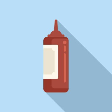 Mavi arka planda gölgesi olan ketçap şişesinin düz tasarımı.