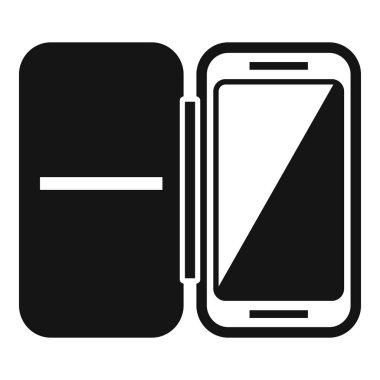 Mobil cihaz koruma teknolojisi için siyah beyaz vektör grafik resimli akıllı telefon ve dosya simgesi. Minimalist dijital aygıt ve teknoloji güvenliği