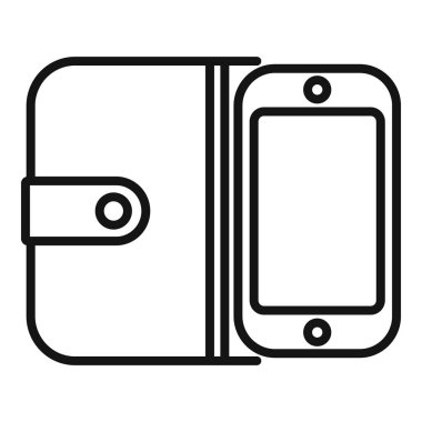 Mobil bankacılık ve çevrimiçi finans yönetimi için basit, minimalist bir cüzdanın ve akıllı telefon ikonunun temsili. Web ve uygulama tasarımı için mükemmel