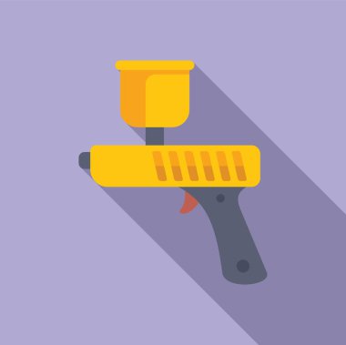 Mor bir arka planda boya silindiri ve kovanın canlı düz tasarım vektör çizimi