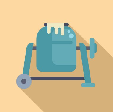 Çizgi film çimento karıştırıcı illüstrasyonu düz tasarım mavi renk vektörü ile, çocuklara eğitim veren oyuncaklar için eğlenceli bir inşaat makineleri ikonu tasvir ediyor