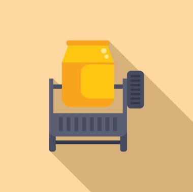 Düz dizayn vektör çizimi, bej arka planda izole edilmiş gölgeli taşınabilir çimento karıştırıcısı.