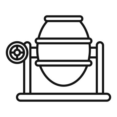 Beyaz zemin üzerinde klasik bir çimento karıştırıcı simgesinin basitleştirilmiş siyah çizgi çizimi