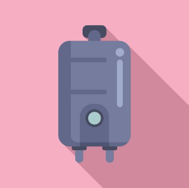 Pembe arka planda tekerlekleri olan bir seyahat valizinin düz tasarım simgesi, seyahat temalı grafikler için ideal