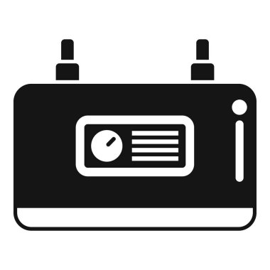 Eğlence ve multimedya uygulamaları için minimalist tasarımı olan nostaljik siyah-beyaz retro radyo ikonu çizimi