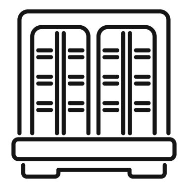 Modern iç dekorasyon ve kitap organizasyonu için minimalist siyah beyaz vektör raf çizgisi ikonu tasarımı. Ofis. Veya kütüphane