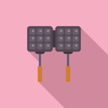 Tahta saplı waffle makinelerinin düz tasarım vektörü, mutfak grafikleri için ideal.