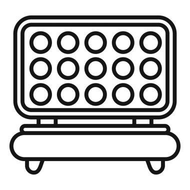 Basitleştirilmiş siyah-beyaz çizgi resim simgesi yuvarlak hoparlörlü eski moda bir radyo tasvir ediyor