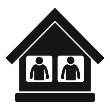 Bir evde sosyal uzaklık çalışması yapan iki kişiyi temsil eden vektör simgesi