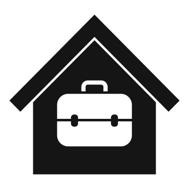 Modern. Profesyoneller. Ev ikonundan, uzak telekomünikasyon ve serbest iş olanaklarını sembolize eden, beyaz arka planda izole edilmiş siyah ve beyaz grafik resimli minimalist bir çalışma.