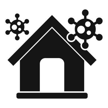 Virüs sembollü, karantina ve güvenliği temsil eden bir evin siyah beyaz çizimi