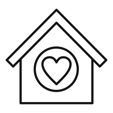 Merkezinde bir kalp olan bir evin basit çizimi, sevgiyi ve evi simgeliyor.