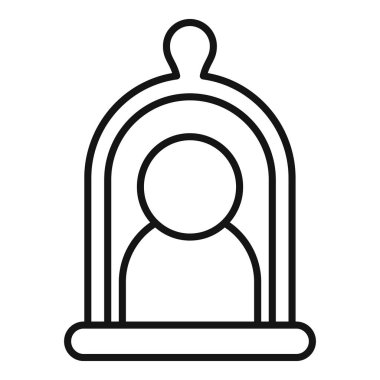 Basit bir çizgi sanat tasarımı bir kişiyi kafesin içinde temsil eder, hapsedilmeyi veya kısıtlanmayı tasvir eder.