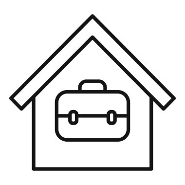 Ev simgesinden, uzak ofis, telekomünikasyon, serbest meslek ve iş hayatı dengesini sembolize eden bir minimalist çalışmanın modern vektör çizimi