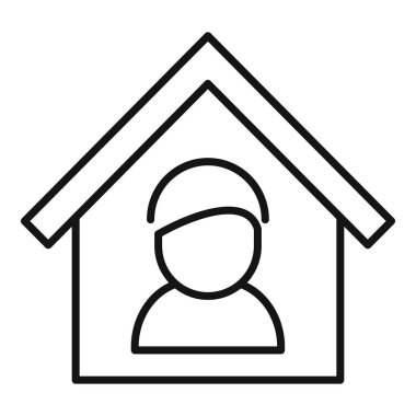 Basitleştirilmiş çizgi sanatı, içinde insan olan bir ev, kendini soyutlamayı ya da evden çalışmayı simgeliyor.