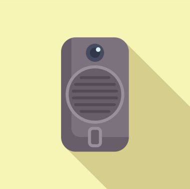 Yumuşak pastel arka planda gölgesi olan klasik bir mikrofon simgesinin düz tasarımı