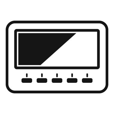 Aşağıdaki düğmeleri ve boş ekranı olan biçimlendirilmiş dijital tabletin siyah ve beyaz simgesi