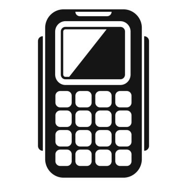 Siyah beyaz klasik cep telefonu ikonu. Klavye ve ekranı olan klasik bir hücresel cihazın basit bir nostaljik çizimi