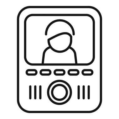 Minimalist siyah beyaz çizgi çizimi olan gelecekçi astronot uzay araştırma ikonu. Uzay giysisi içinde uzay aracı ve kontrol paneli olan bir uzay adamının vektör çizimi. Cep telefonu