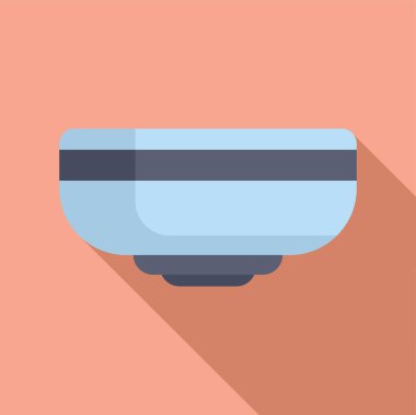 Şeftali arkaplanında izole edilmiş, gölgeli bir seramik kasenin düz tasarımı.