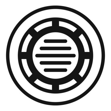 Dairesel bir labirentin siyah beyaz grafikleri, basit, modern bir tasarım.