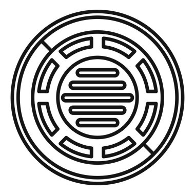 Dairesel labirent ya da labirent simgesinin minimalist siyah beyaz çizgisi çizimi