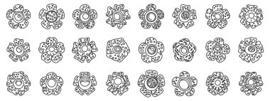 Rafflesia outline vector icons. A row of flowers with different shapes and sizes. The flowers are all black and white. The image has a calm and peaceful mood clipart
