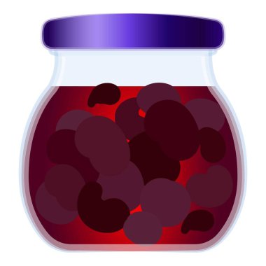 Koyu böğürtlenlerle dolu, canlı mor bir kapakla mühürlenmiş bir reçel kavanozunun renkli çizimi